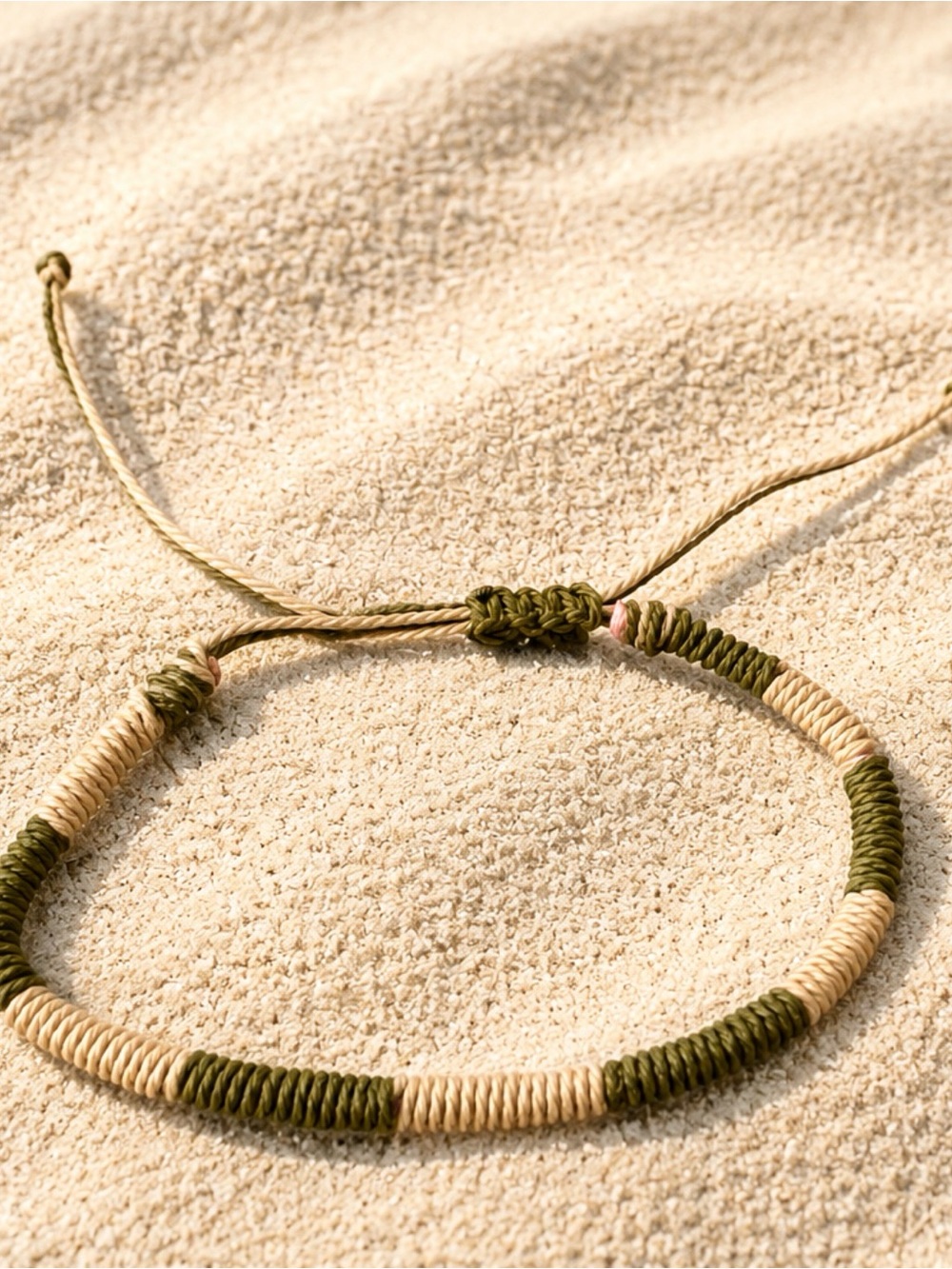 Olive Green & Natural Wrapped Cord Necklace, nwt